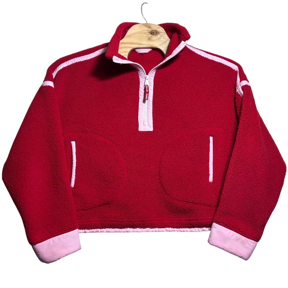 FP Movement Free People Hit The Slopes Fleece Pullover Red Pink Crop Medium